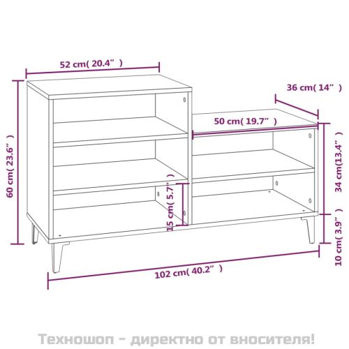 Шкаф за обувки, бял гланц, 102x36x60 см, инженерно дърво