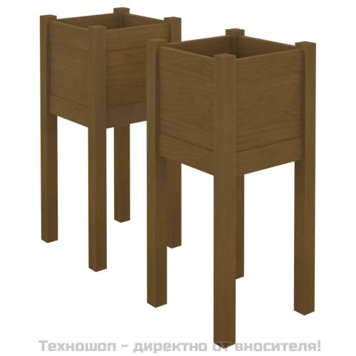 Градински сандъци, 2 бр, меденокафяви, 31x31x70 см, бор масив