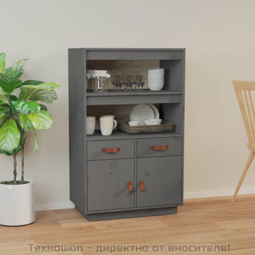Висок шкаф, сив, 67x40x108,5 см, борово дърво масив