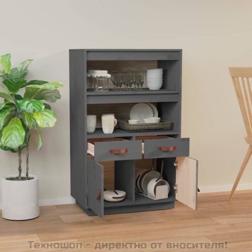 Висок шкаф, сив, 67x40x108,5 см, борово дърво масив