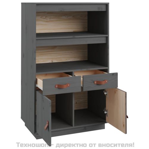 Висок шкаф, сив, 67x40x108,5 см, борово дърво масив