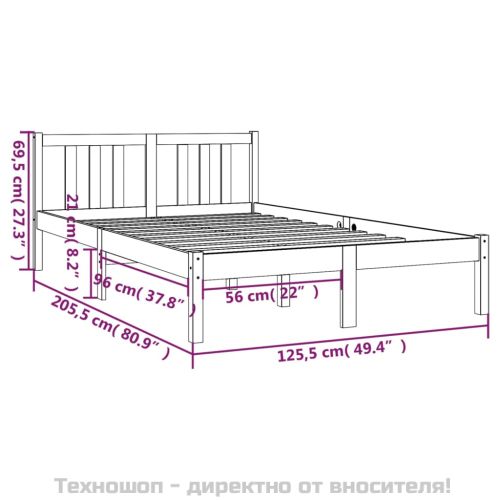 Рамка за легло, сива, масивно дърво, 120х200 см