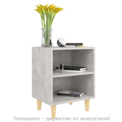 Нощно шкафче с крака от дървен масив, бетонно сиво, 40x30x50 см
