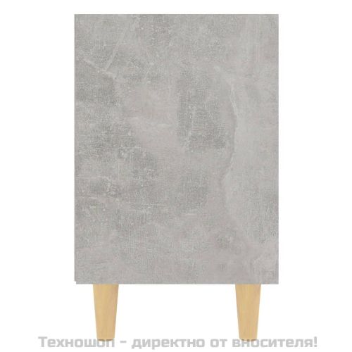 Нощно шкафче с крака от дървен масив, бетонно сиво, 40x30x50 см