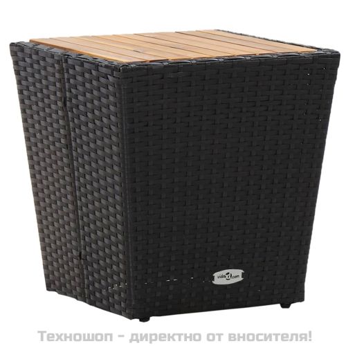 Маса за чай, черна, 41,5x41,5x43 см, полиратан и акация масив