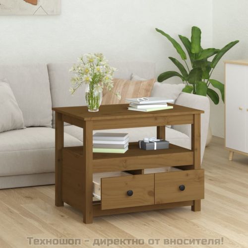 Кафе маса, меденокафява, 71x49x55 см, борово дърво масив