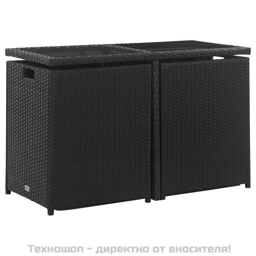 Градински комплект с възглавници, 3 части, полиратан, черен