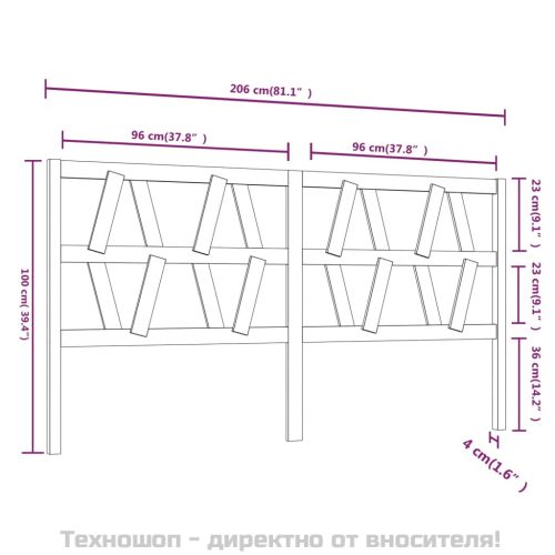 Горна табла за легло, сива, 206x4x100 см, бор масив