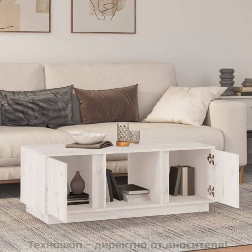 Кафе маса, бяла, 110x50x40 см, борово дърво масив
