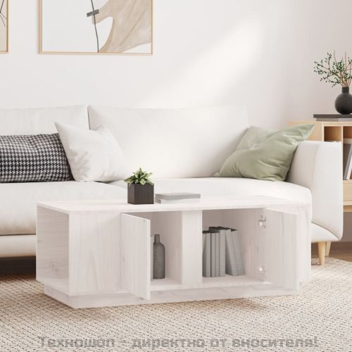 Кафе маса, бяла, 110x50x40 см, борово дърво масив