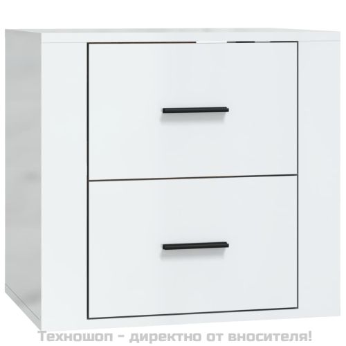 Нощно шкафче за стенен монтаж, бял гланц, 50x36x47 см