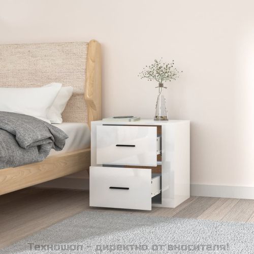 Нощно шкафче за стенен монтаж, бял гланц, 50x36x47 см