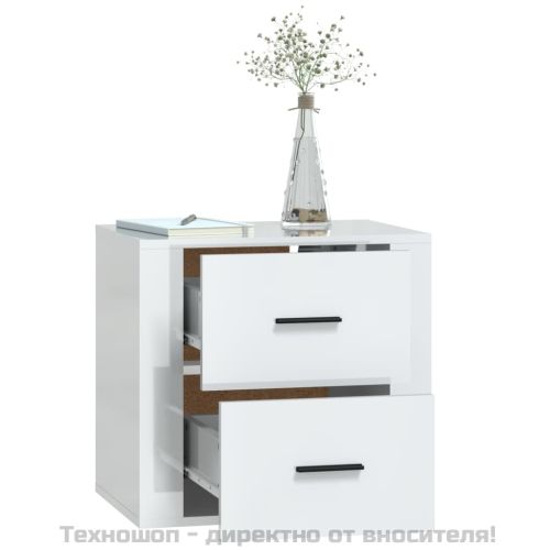 Нощно шкафче за стенен монтаж, бял гланц, 50x36x47 см