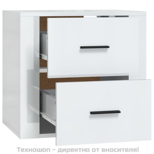 Нощно шкафче за стенен монтаж, бял гланц, 50x36x47 см
