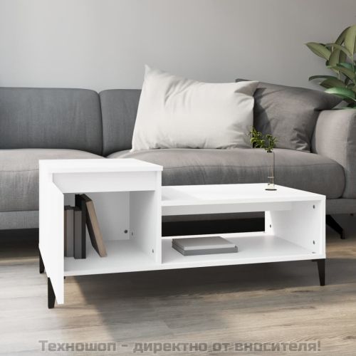 Кафе маса, бяла, 100x50x45 см, инженерно дърво