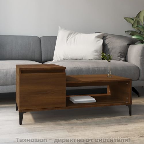 Кафе маса, кафяв дъб, 100x50x45 см, инженерно дърво