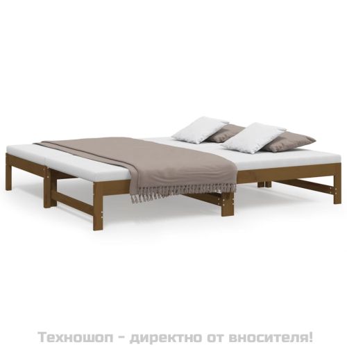 Разтегателно дневно легло меденокафяво 2x(90x190) см бор масив