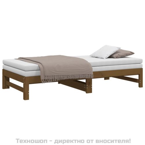 Разтегателно дневно легло меденокафяво 2x(90x190) см бор масив