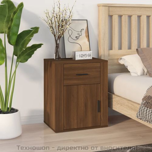 Нощно шкафче, кафяв дъб, 50x36x60 см, инженерно дърво