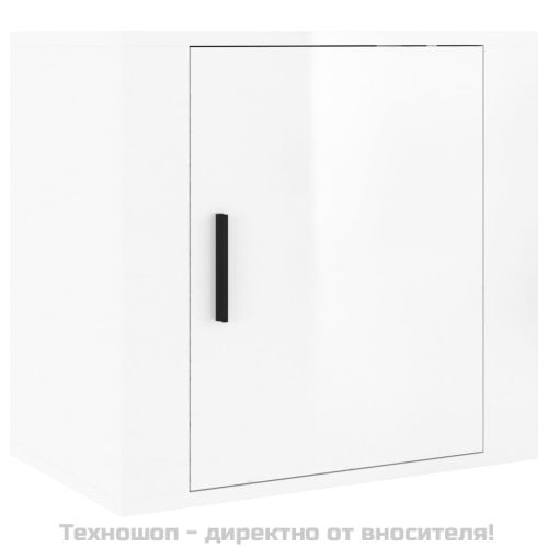 Нощно шкафче за стенен монтаж, бял гланц, 50x30x47 см