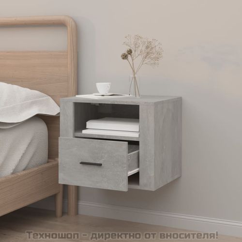 Нощно шкафче за стенен монтаж, Бетонно сиво, 50x36x40 см