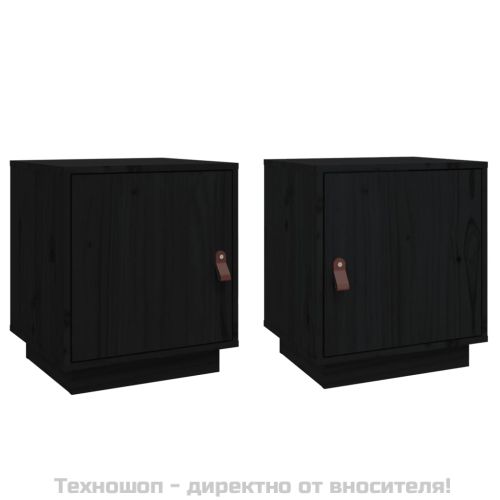 Нощни шкафчета, 2 бр, черни, 40x34x45 см, борово дърво масив