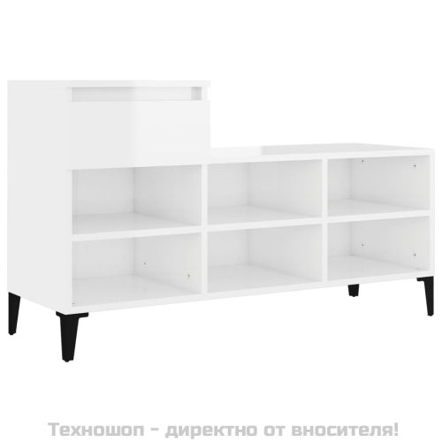 Шкаф за обувки, бял гланц, 102x36x60 см, инженерно дърво