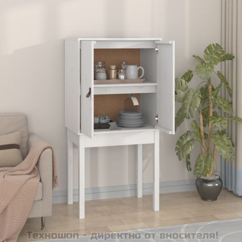 Висок шкаф, бял, 60x40x120 см, борово дърво масив