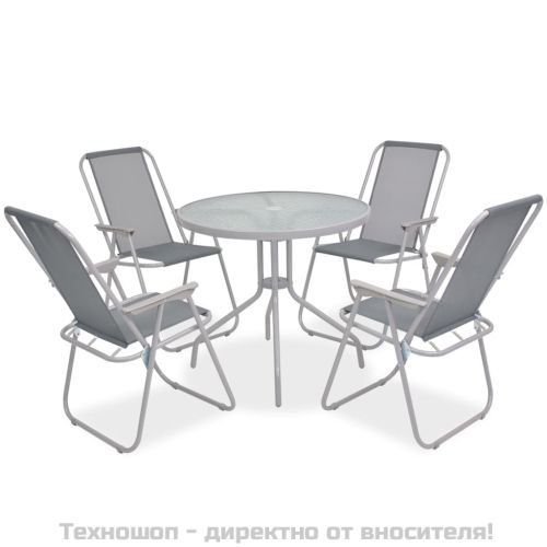 Градински трапезен комплект, 6 части, стомана и textilene, сив