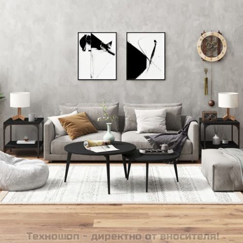 Странични маси, 2 бр, черни, 40x40x40 см, инженерно дърво