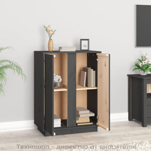 Сайдборд, сив, 60x35x80 см, бор масив