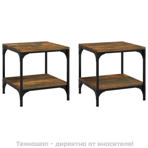 Странични маси, 2 бр, опушен дъб, 40x40x40 см, инженерно дърво