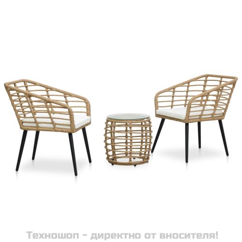 Бистро комплект, 3 части, полиратан, дъб