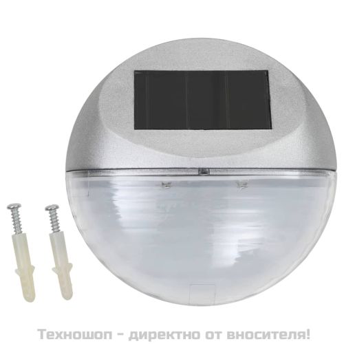 Градински соларни стенни лампи, LED, 12 бр, кръгли, сребристи