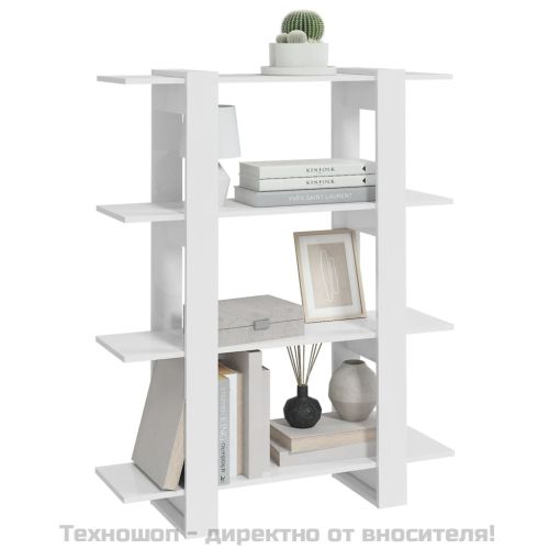Библиотека/разделител за стая, бял гланц, 100x30x123,5 см