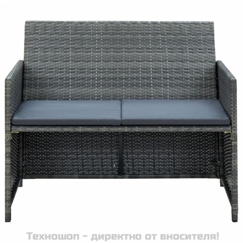 2-местен градински диван с възглавници, сив, полиратан