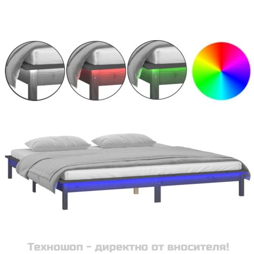 LED рамка за легло сива 120x190 см Small Double масивно дърво