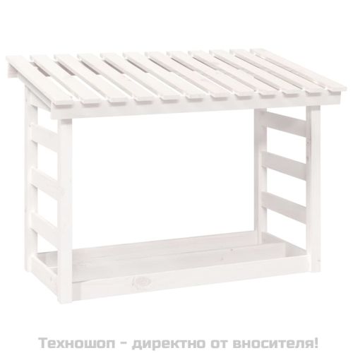 Поставка за дърва за огрев, бяла, 108x64,5x78 см, бор масив