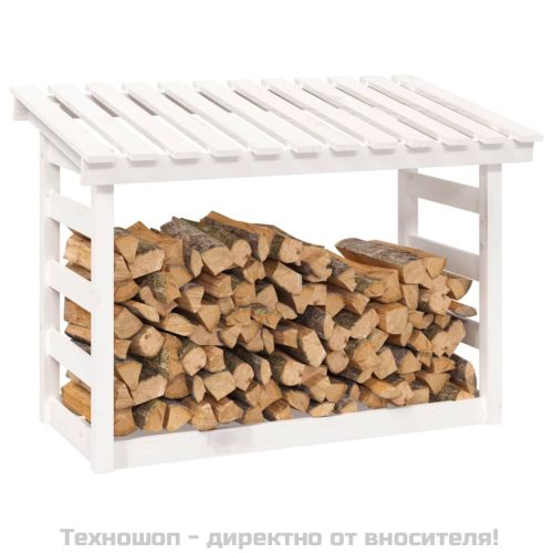 Поставка за дърва за огрев, бяла, 108x64,5x78 см, бор масив