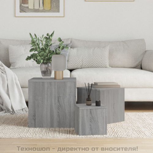 Странични маси, 3 бр, сив сонома, инженерно дърво