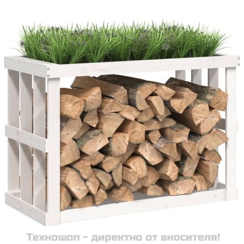 Външна поставка за дърва за огрев бяла 108x52x74 см бор масив