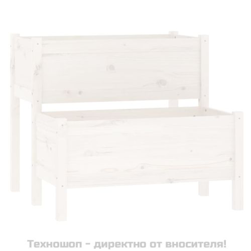 Плантер, бял, 84,5x84x75 см, борово дърво масив