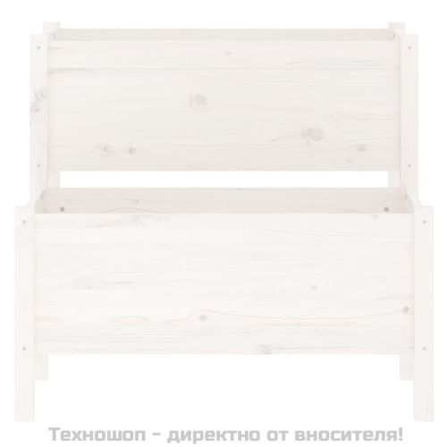 Плантер, бял, 84,5x84x75 см, борово дърво масив