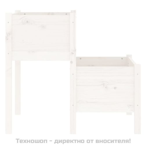 Плантер, бял, 84,5x84x75 см, борово дърво масив