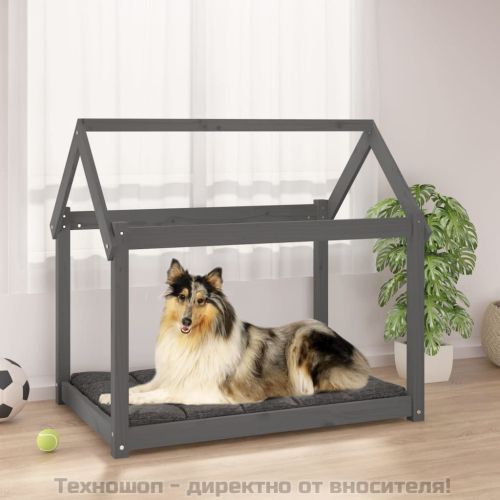 Кучешко легло, сиво, 101x70x90 см, борова дървесина масив