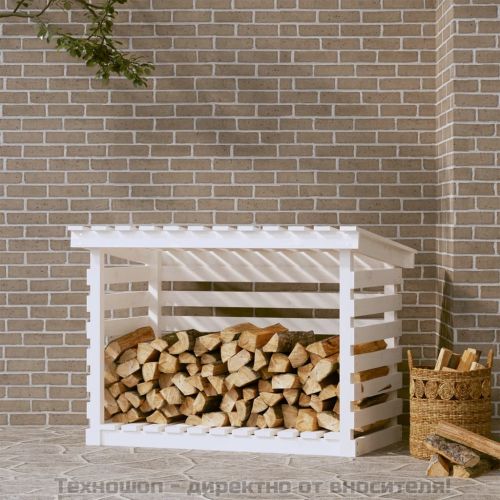 Поставка за дърва за огрев бяла 108x73x79 см масивно дърво бор