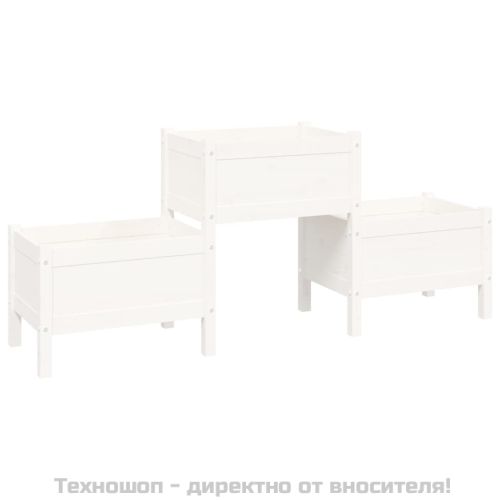 Плантер, бял, 178,5x44x75 см, борово дърво масив