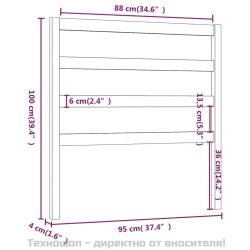 Горна табла за легло, бяла, 95x4x100 см, бор масив