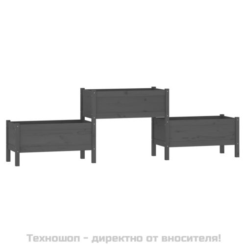 Плантер, сив, 245,5x44x75 см, борово дърво масив