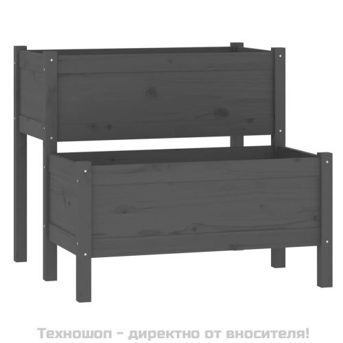 Плантер, сив, 84,5x84x75 см, борово дърво масив